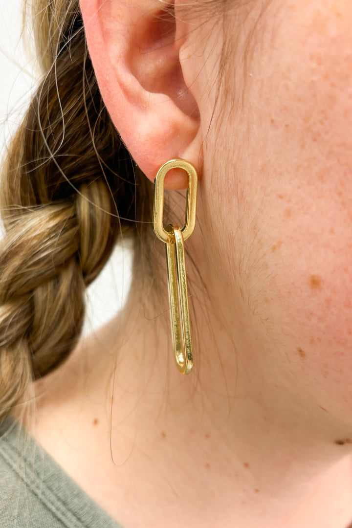 18K Gold Plated Brass Simple Paper Clip Post Earrings
