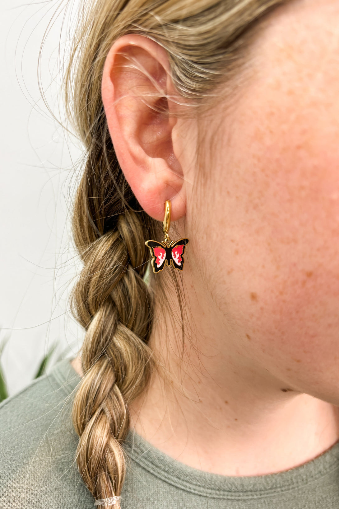 18k Gold Plated Enamel Colored Butterfly Hoop Huggie Earrings