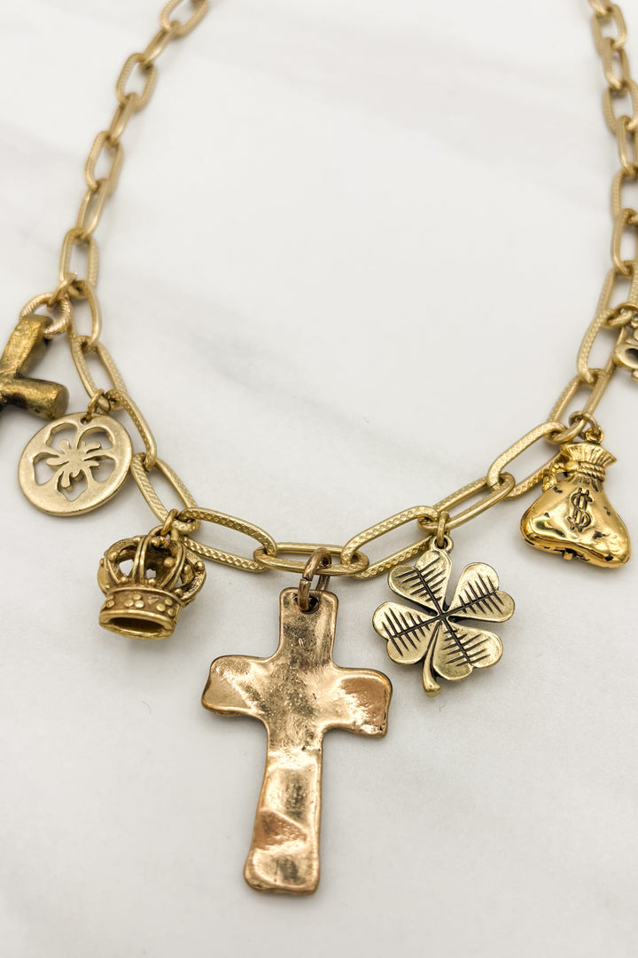 Antique Gold 7 Charm Necklace