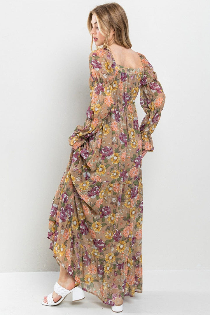 Ces Femme Floral Tiered Bell Sleeve Maxi Dress