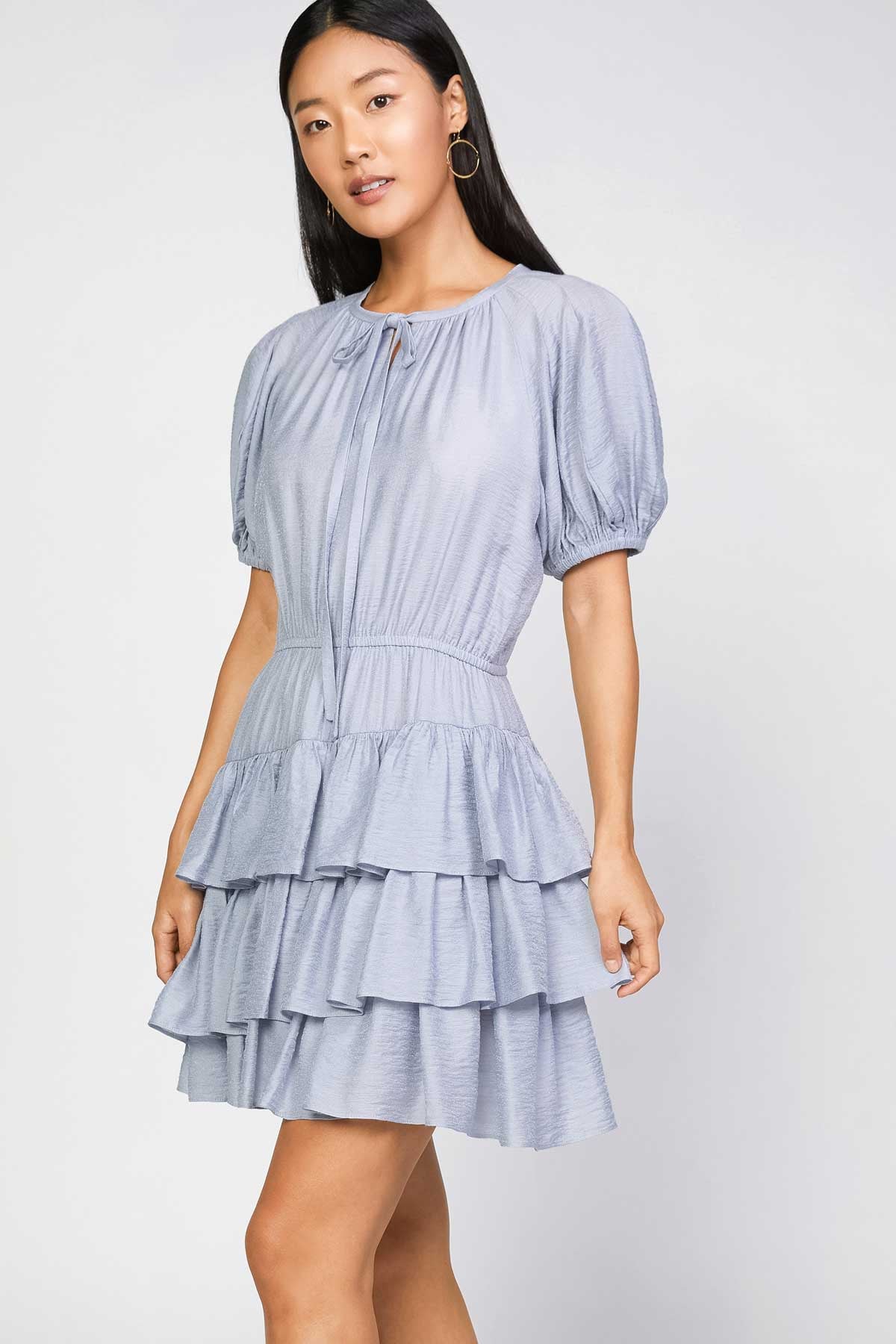 Current Air Paneled Short Sleeve Split Neck Ruffled Dress – jfybrand