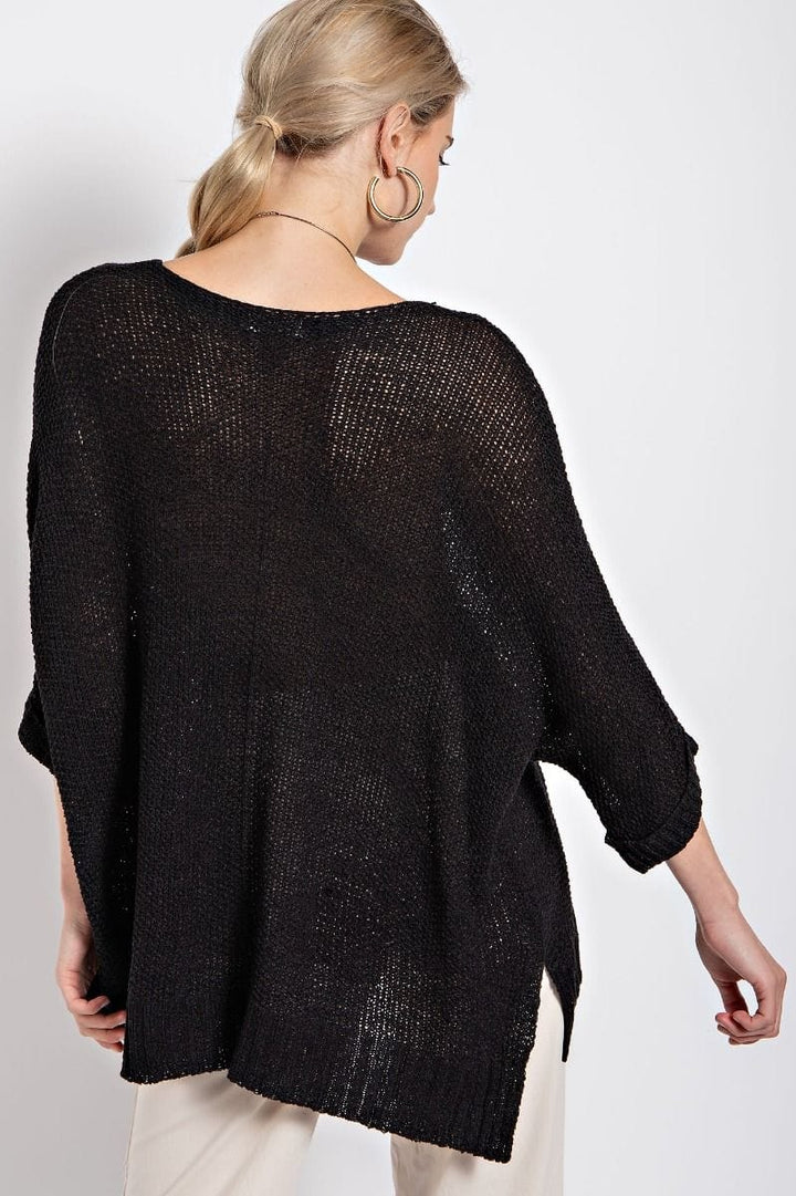 Easel Half Sleeve Round Neck Loose Knit Sweater