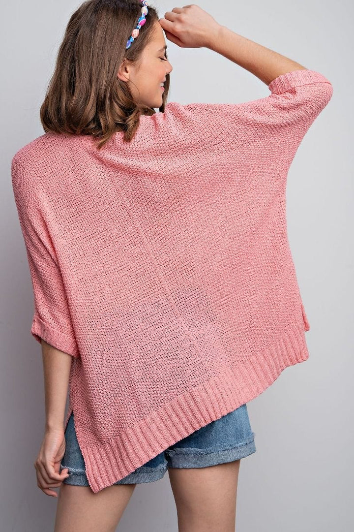 Easel Half Sleeve Round Neck Loose Knit Sweater