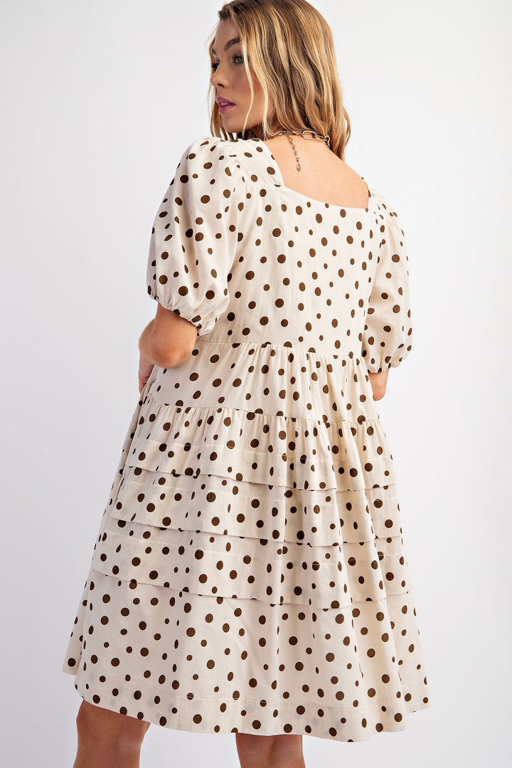 Easel Polka-dot Print Short Sleeve Voile Dress