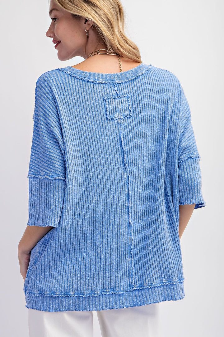 Easel Short Sleeve Mineral Washed Thermal Knit Top