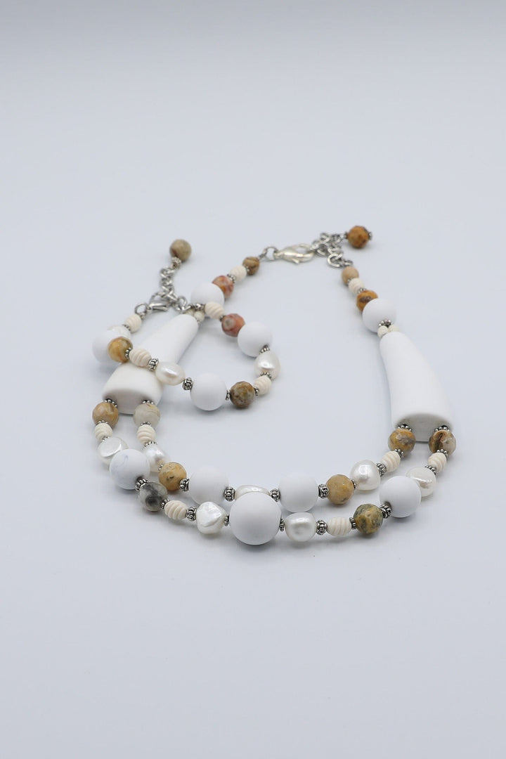 Handmade Jasper and Freshwater Pearl Bracelet with Vintage Elements