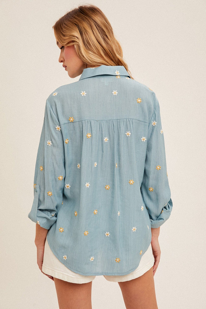 Hem & Thread Floral Embroidered Button Down Shirt