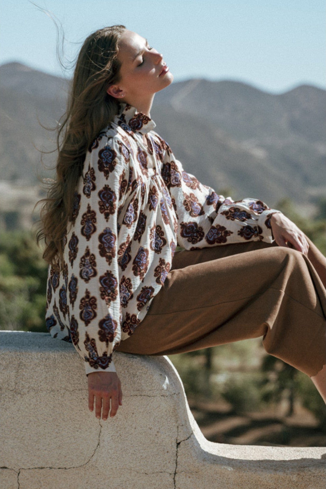 Jodifl Damask Print Long Puff Sleeve Blouse Top – jfybrand