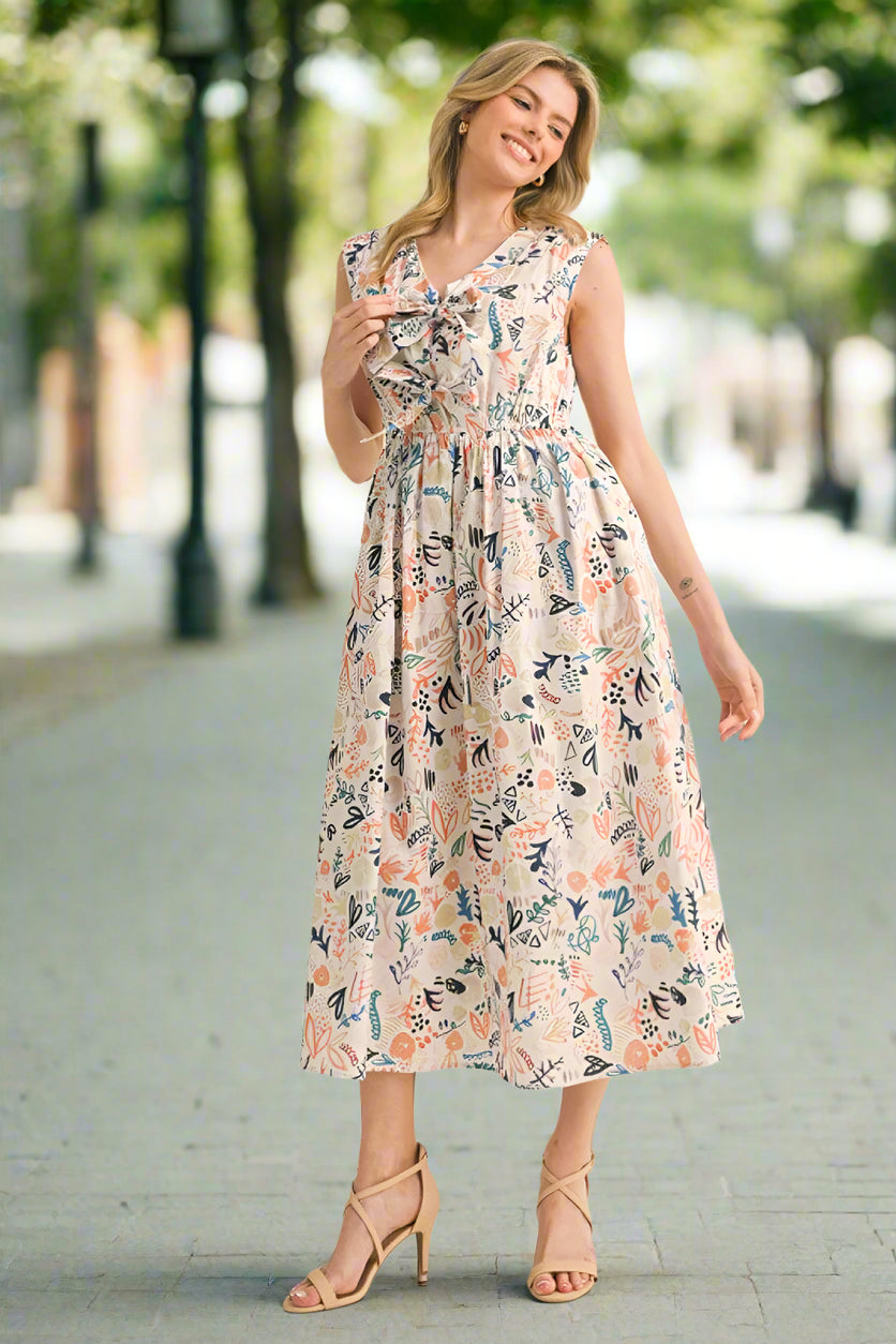 Jodifl Multicolor Fun Nature Print Stretch Waistline Midi Dress with B jfybrand Jodifl Multicolor Fun Nature Print Stretch Waistline Midi Dress with B jfybrand