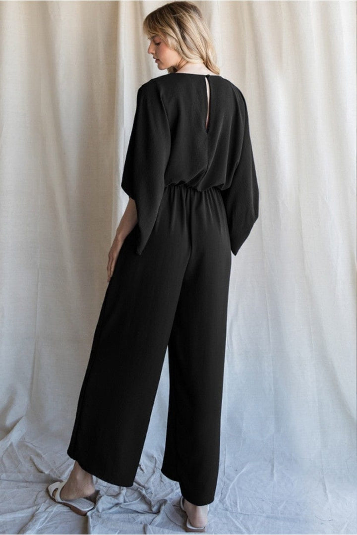 Jodifl Solid Jumpsuit with V-Neckline and Wide Half Sleeves
