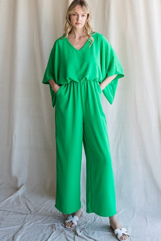 Jodifl Solid Jumpsuit with V-Neckline and Wide Half Sleeves