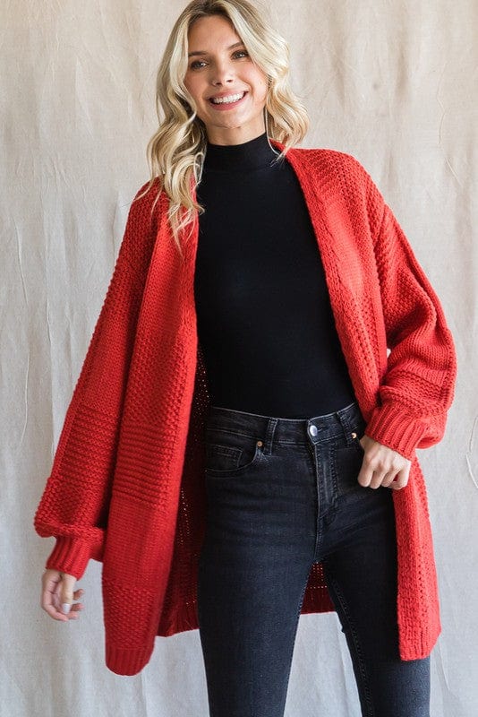 Jodifl Textured Cardigan with Drop Shoulder, Long Bubble Sleeves, and Ripped Hems