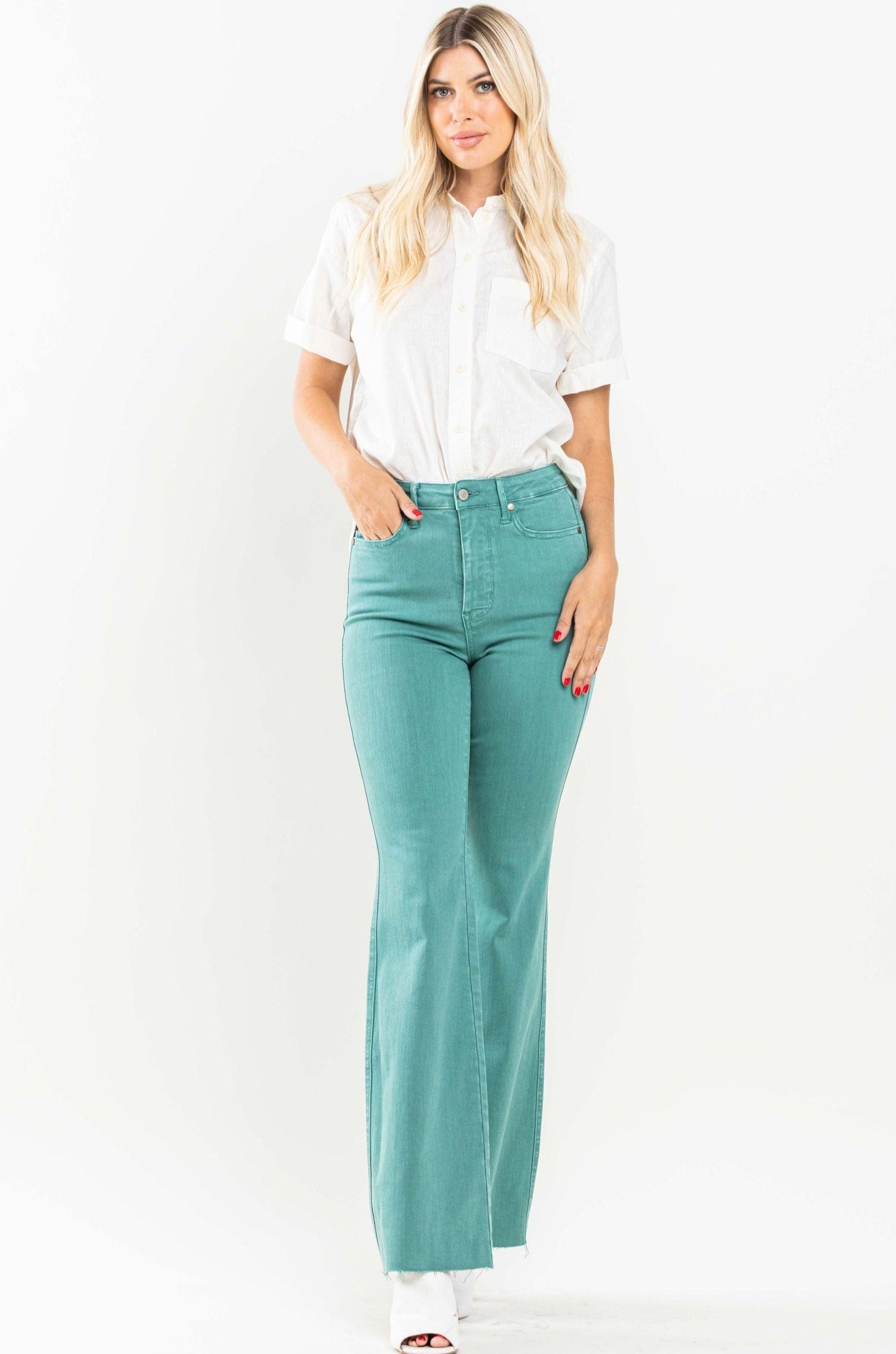 High Waisted, Tummy Control, Cool Denim Flare Jeans By Judy Blue