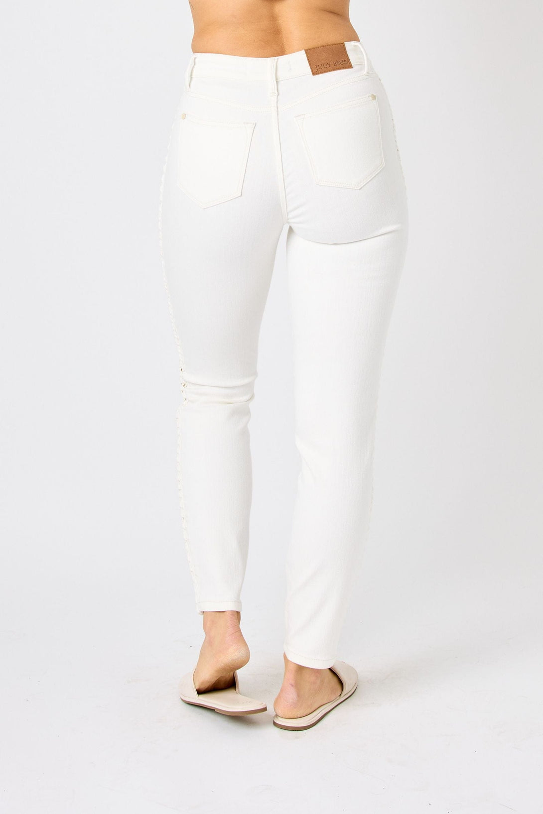 Judy Blue Mid Rise Braided Detail Relaxed Fit Jeans