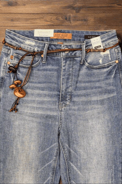 Kapri Handmade Dual Tone Leather Cord Wrap Belt with Beaded Ends