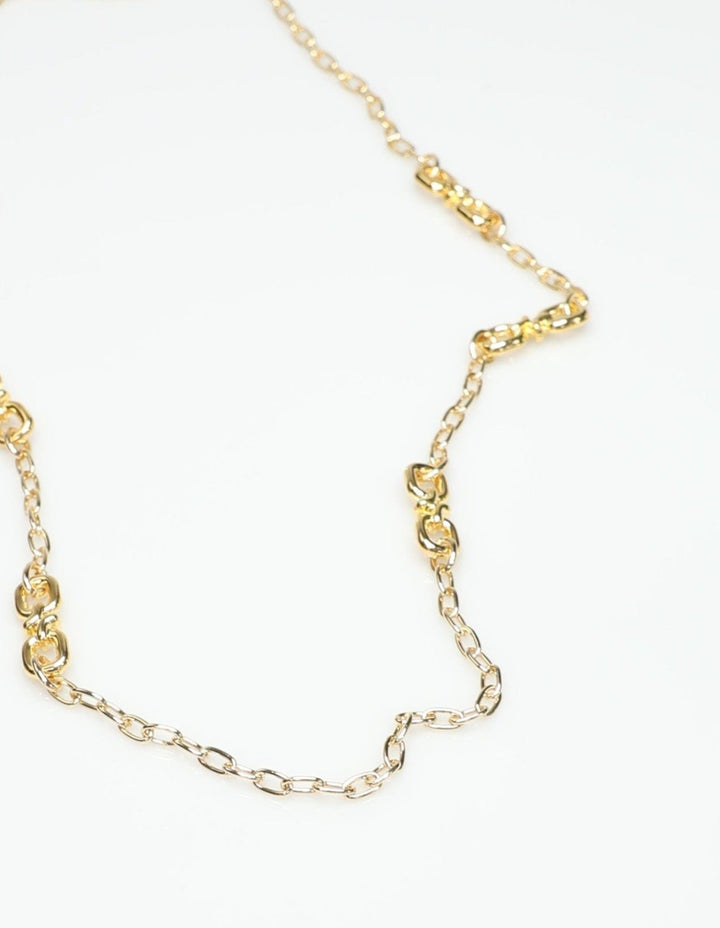 Long Shiny Gold Necklace with Vintage Elements, Handmade