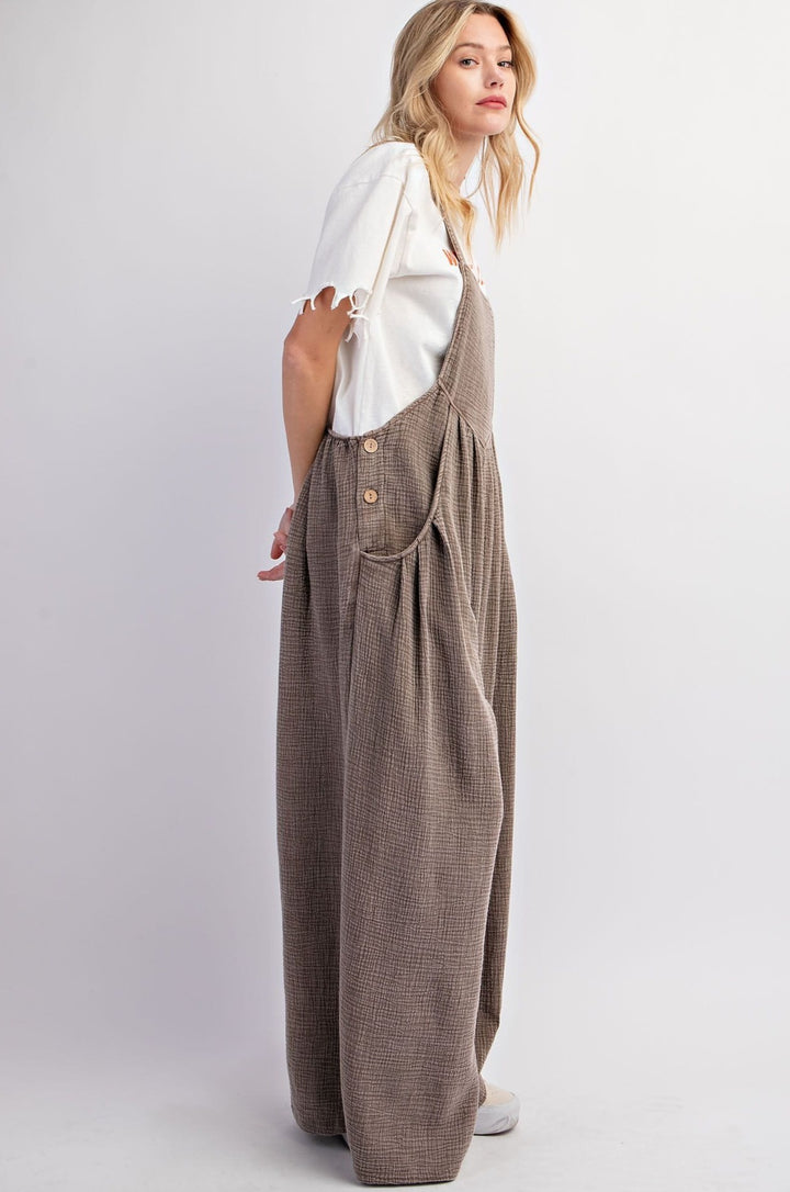 Mineral Washed Cotton Gauze Palazzo Jumpsuit