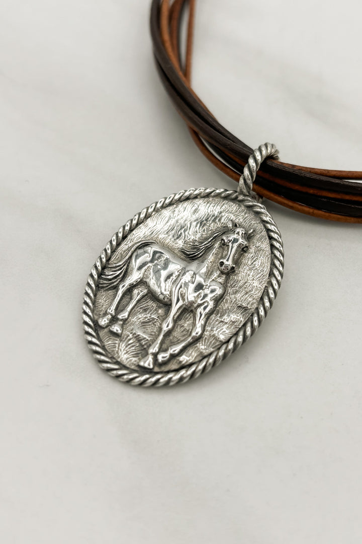 Multi Strand Horse in a Pasture Sterling Silver Pendant Short Necklace
