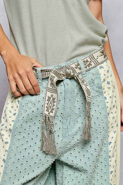 POL Clothing Braided Tassel Woven Aztec Patterned Tie Belt