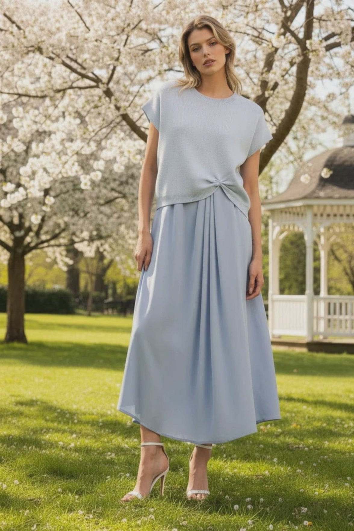 Jodifl Sleeveless Solid Fabric Mix Midi Dress with Front Pleat