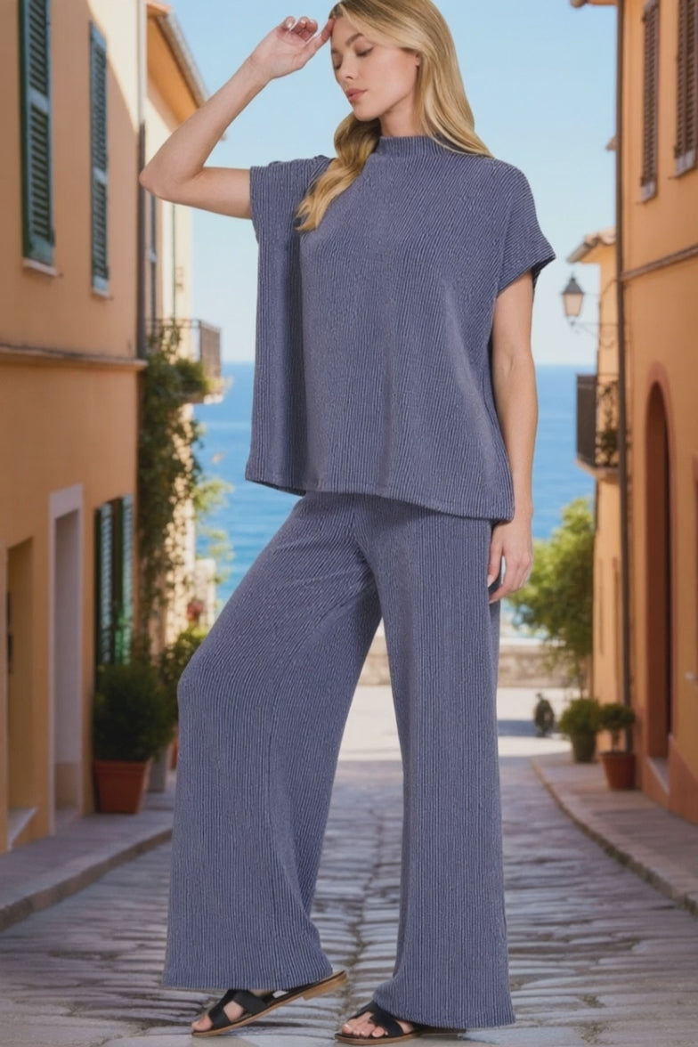 Zenana Ribbed Short Sleeve and Wide Leg Pants Set – jfybrand
