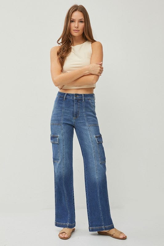 Risen Jeans High Rise Cargo Style Wide Straight Jeans