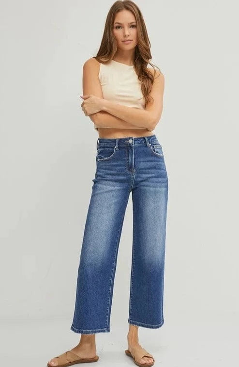 Risen Jeans - High Rise Double Button Wide Jeans - RDP5765