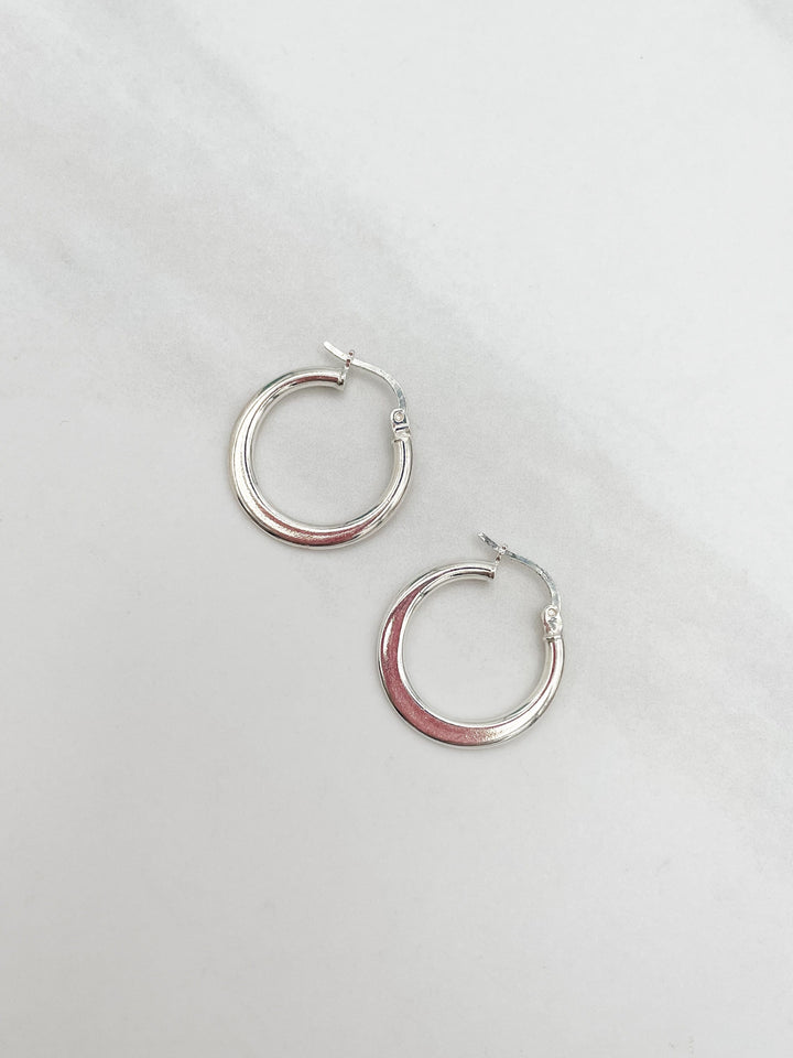 Small Circle Hoop Earrings With Flat Side