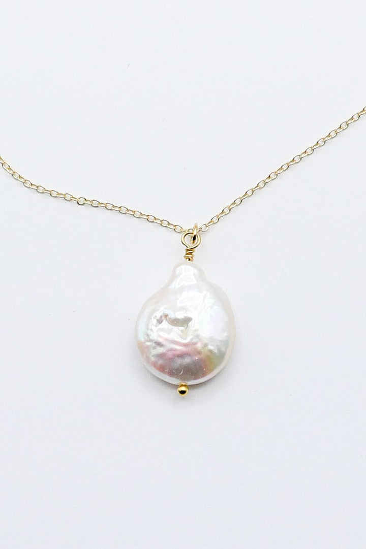 Small Flat Pearl on Dainty Necklace