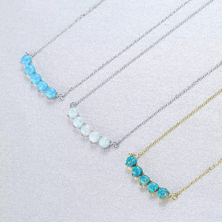 Sterling Silver or Gold Plated 5 Stone Opal Bar Necklace