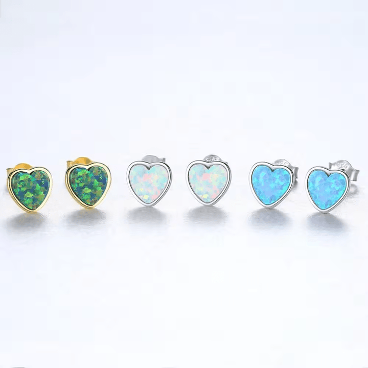 Sterling Silver or Gold Plated Opal Heart Shaped Stud Earrings