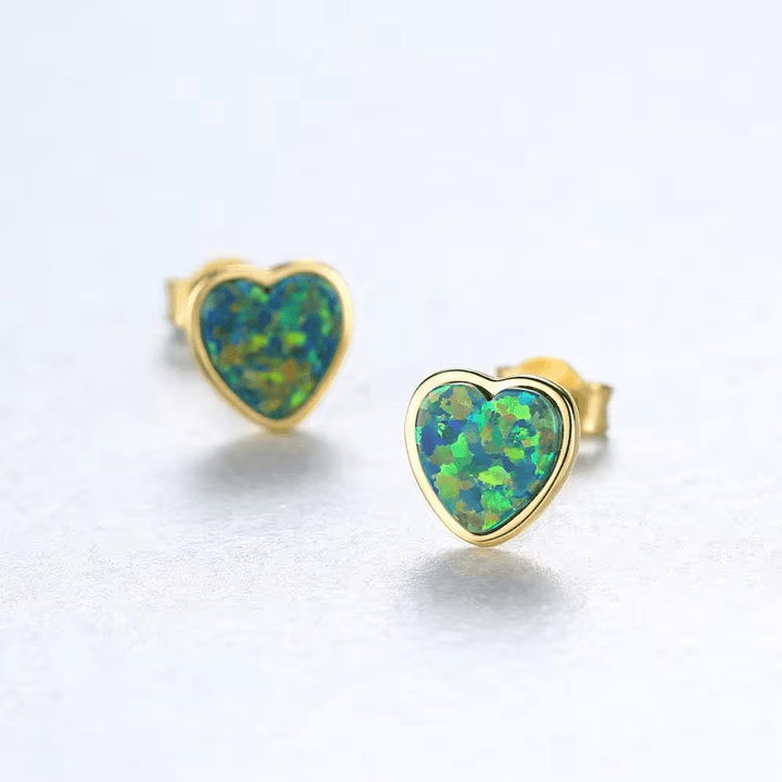 Sterling Silver or Gold Plated Opal Heart Shaped Stud Earrings