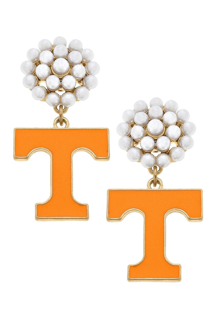 Tennessee Volunteers Pearl Cluster Outline Enamel Drop Hoop Earrings