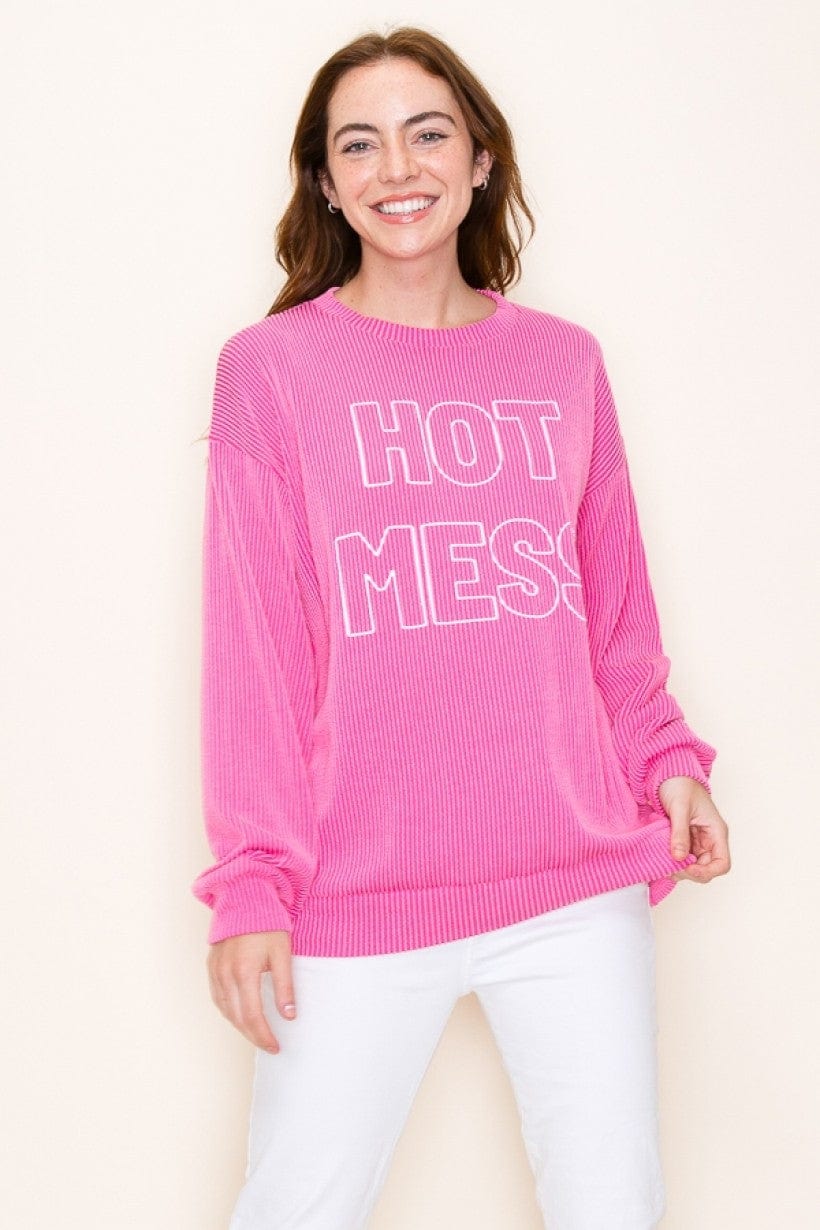 Tres Bien Ribbed "Hot Mess" Blocked Graphic Sweatshirt