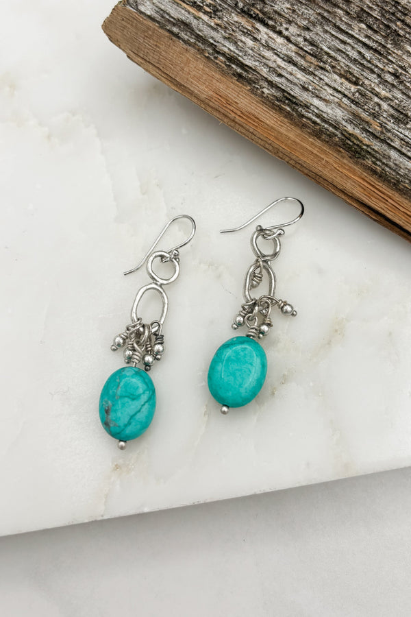 Turquoise and Stacked Circle Dangle Earrings with Small Bead Accents
