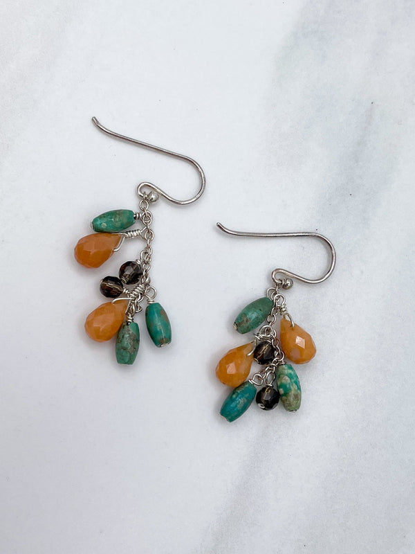 Turquoise Cluster Bead Sterling Silver French Hook Earrings