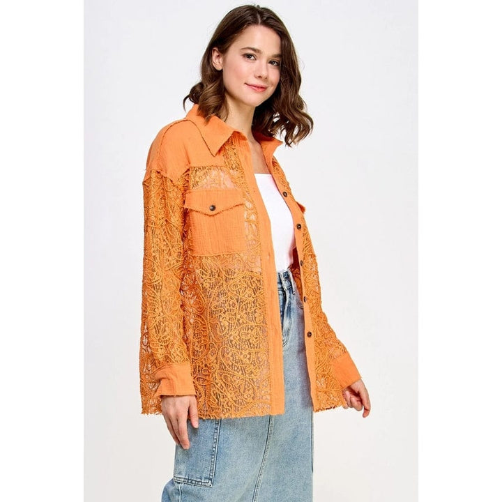 Veveret Embroidered Lace See Through Gauze Shirt