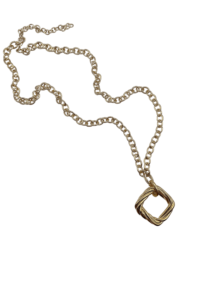 Vintage Gold Twisted Square on Chain Necklace