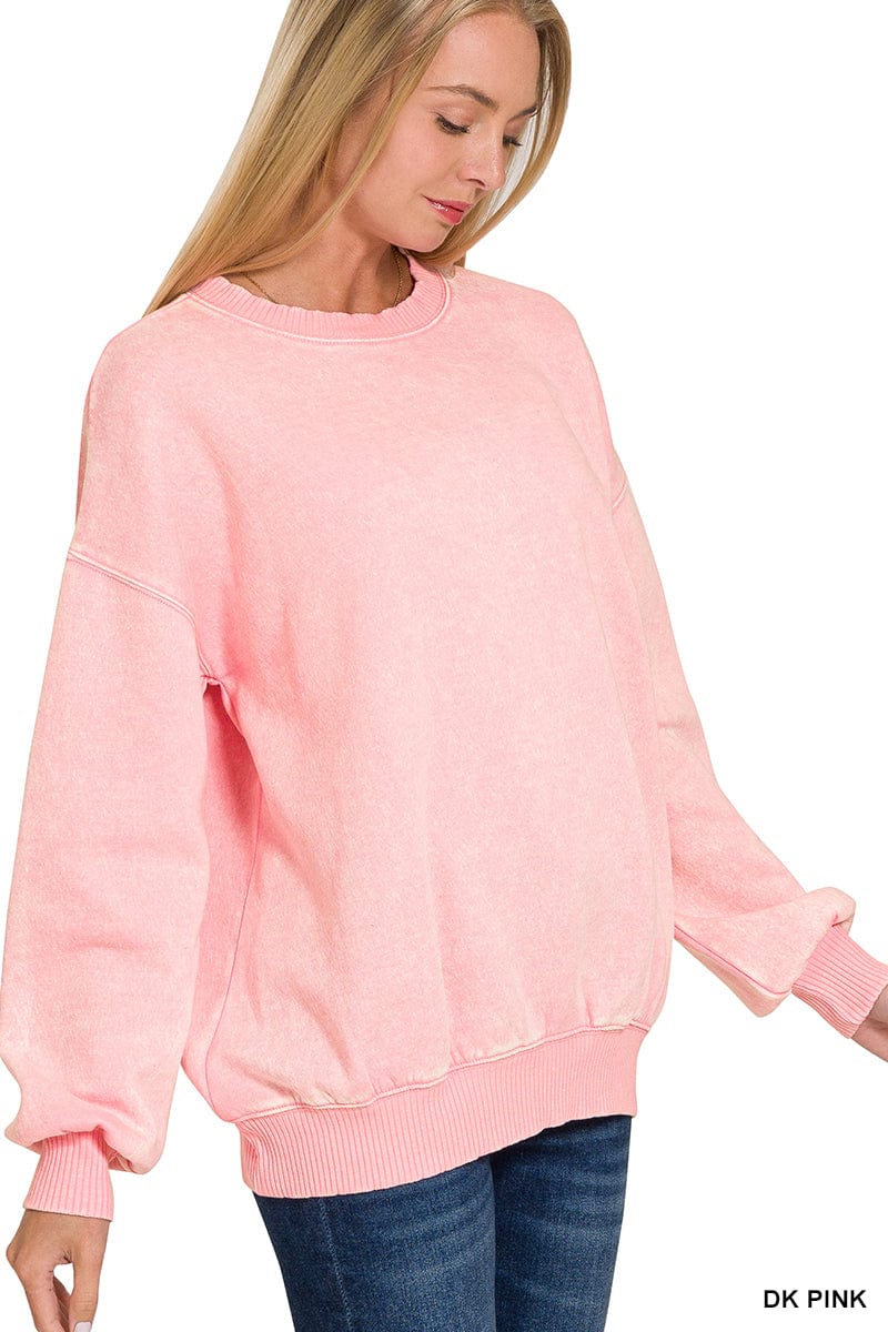 Zenana Acid Wash Fleece Oversized Pullover