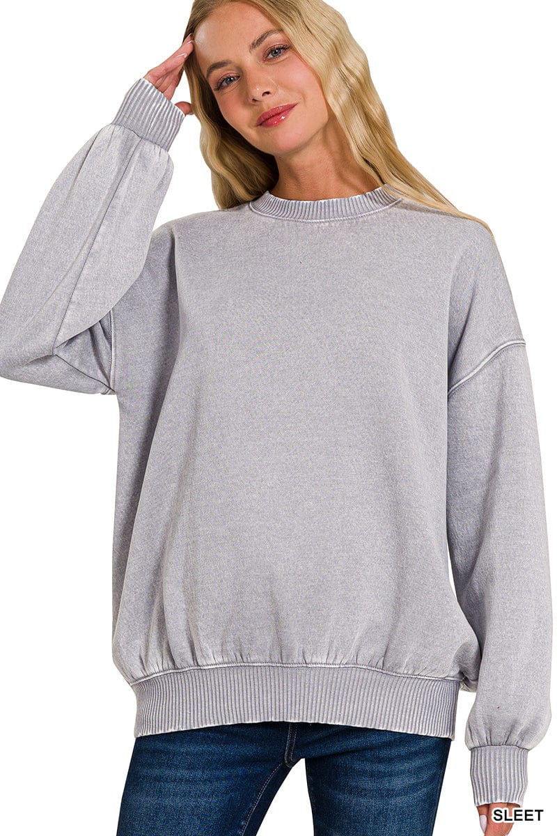 Zenana Acid Wash Fleece Oversized Pullover