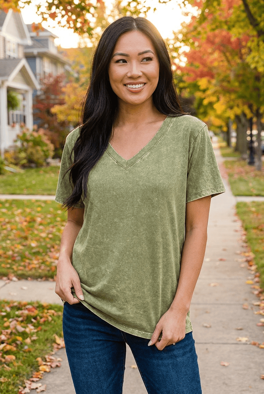 Zenana Acid Washed Short Sleeve V-Neck Tee – jfybrand