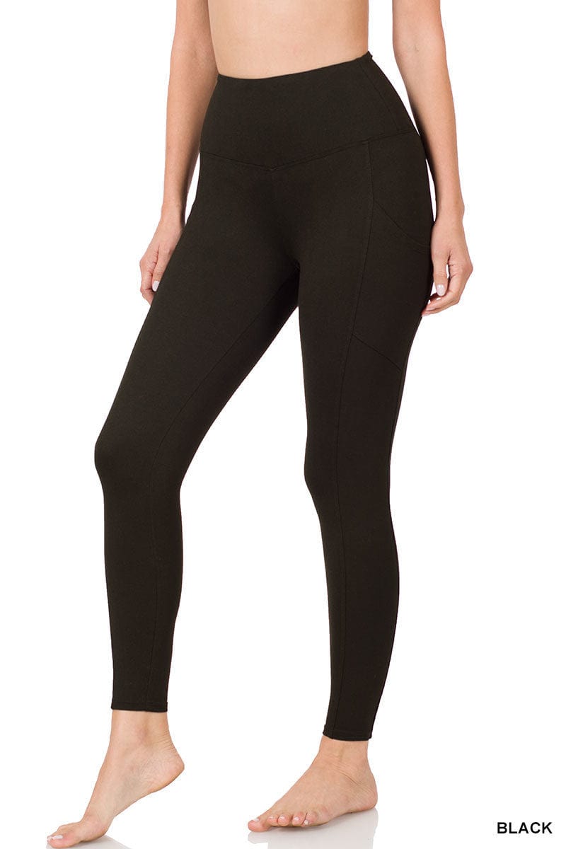 Zenana Premium Cotton FOLD Over Yoga Flare Pants, Black, Medium
