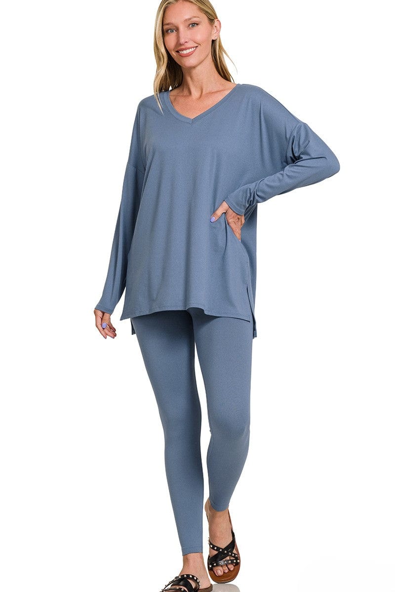 Brushed Microfiber Loungewear Set | Zenana Microfiber Loungewear Set Black