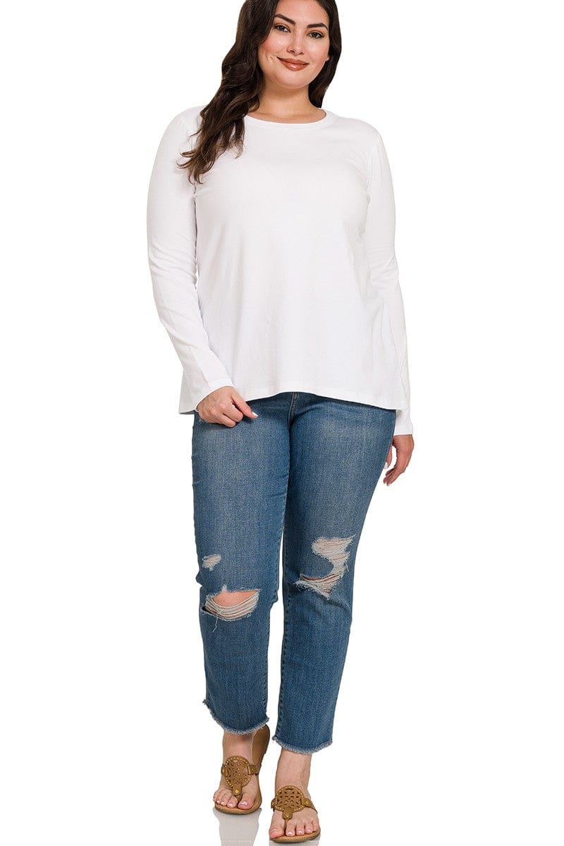 Zenana Cotton Crew Neck Long Sleeve T-Shirt