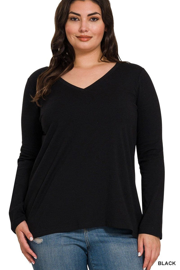 Zenana Cotton V-Neck Long Sleeve T-shirt