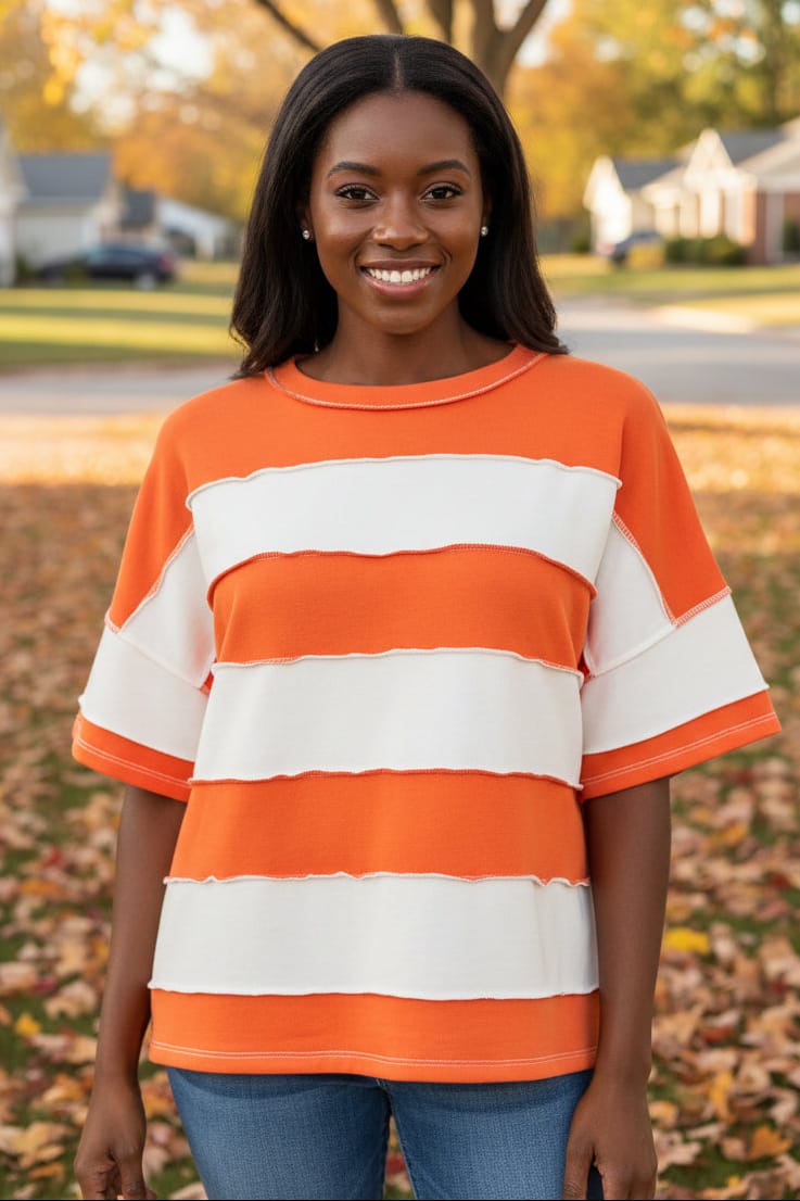 Zenana French Terry Striped Exposed Seam Top – jfybrand