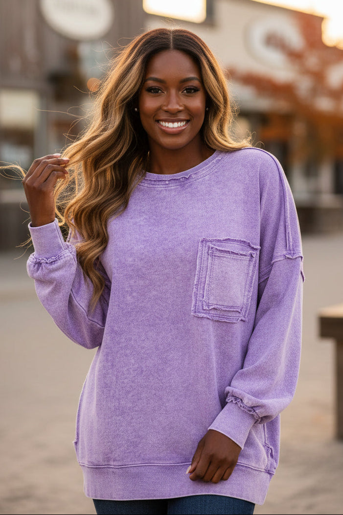 Zenana Halo Wash French Terry Front Pocket Sweatshirt – jfybrand