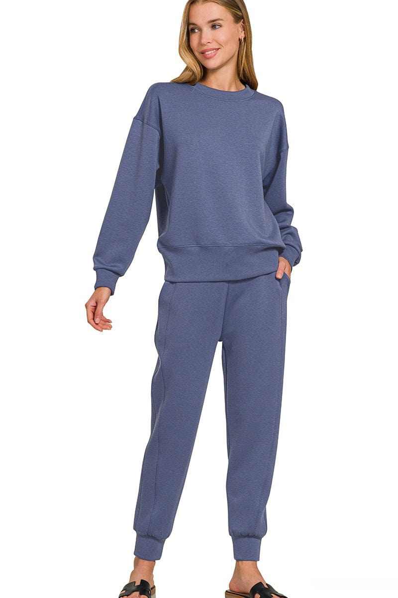 【ゆん】 Zenana Ribbed High Neck Half Zip Pullover and Pants Set