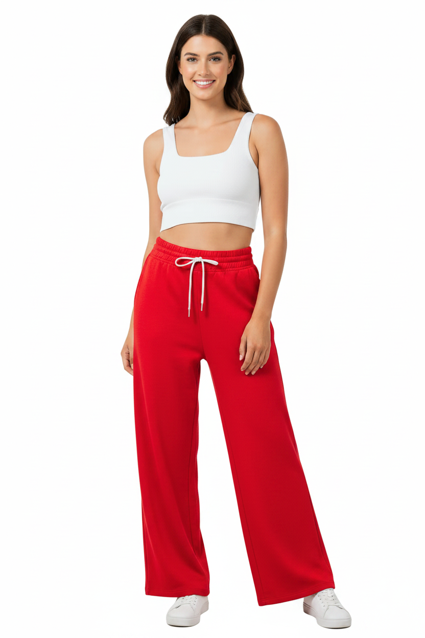Zenana Scuba Drawstring Lightweight Straight Wide Leg Loungewear