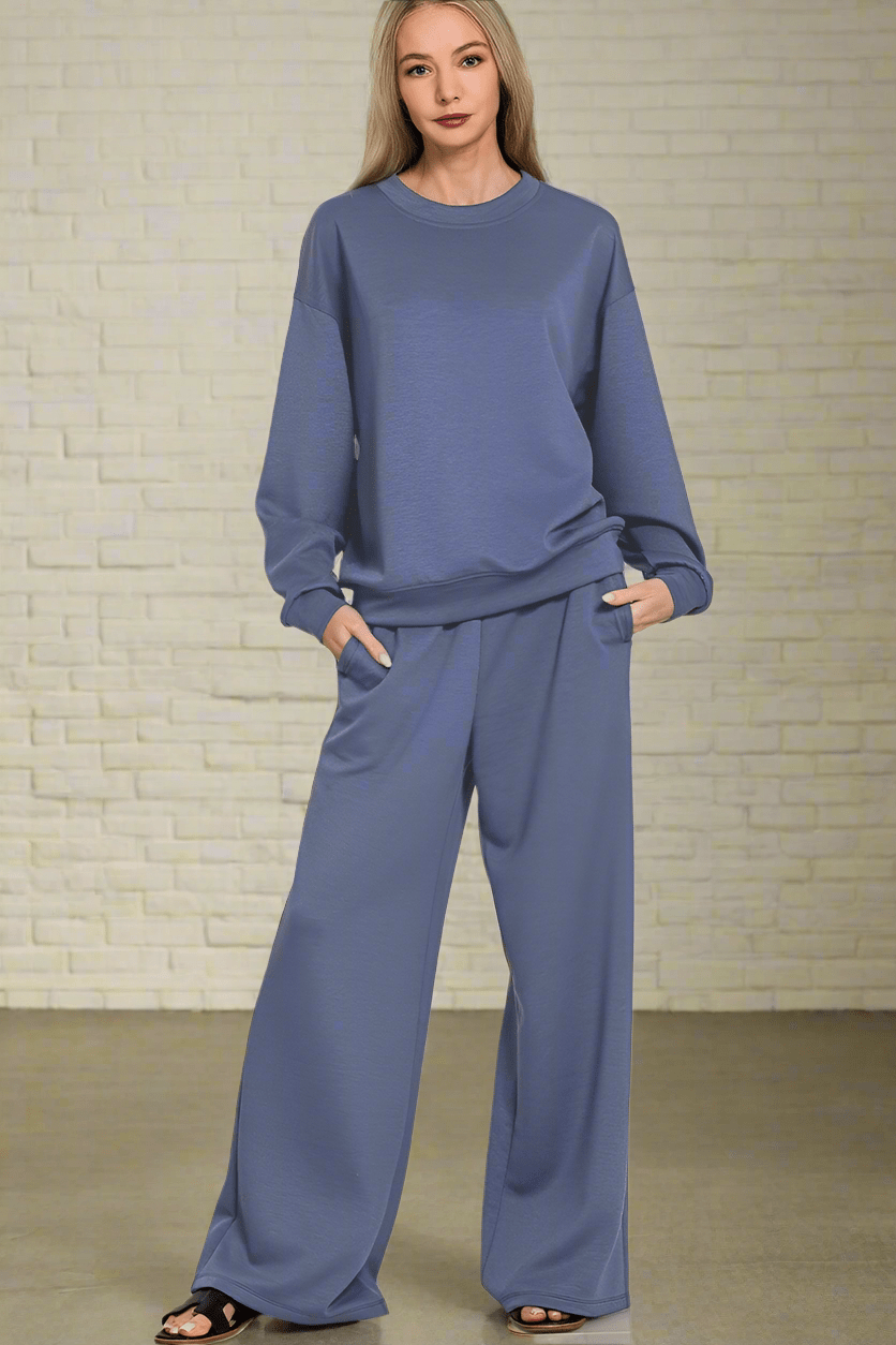 Zenana Soft Scuba Crewneck Pullover and Wide Leg Pants Set – jfybrand Zenana Soft Scuba Crewneck Pullover and Wide Leg Pants Set – jfybrand